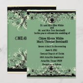 Black Green Shabby Lace Wedding Invitation Kaart (Voorkant / Achterkant)