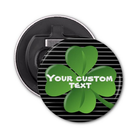 Black Green Shamrock  Saint Patricks Button Flesopener (Voorkant)