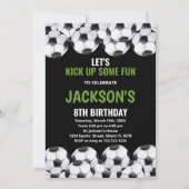 Black Green Soccer Birthday-uitnodigingen Kaart (Voorkant)
