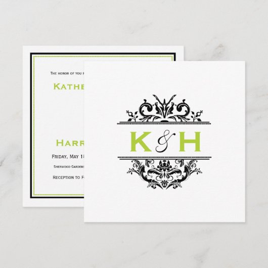 Black & Green Square Crest Invite Kaart (Voorkant / Achterkant)