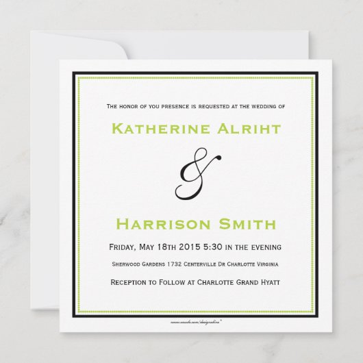 Black & Green Square Crest Invite Kaart (Achterkant)