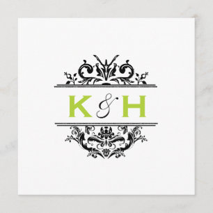 Black & Green Square Crest Invite Kaart