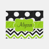 Black Green Stippen Chevron Monogram Fleece Deken (Voorkant (Horizontaal))