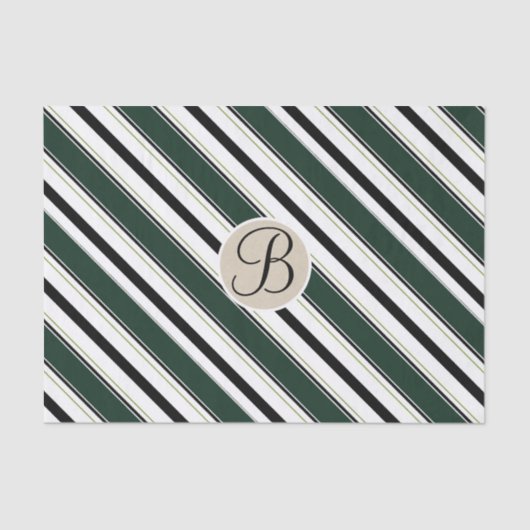 Black Green Stripes Kraft Monogram Letter Initiaal Tissuepapier (Voorkant)