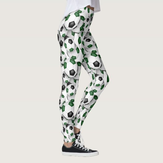 black green team colors soccer balls pattern leggings (Rechts)