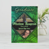 Black & Green Tropical Palm Afstuderen Invitation Kaart (Staand voorkant)