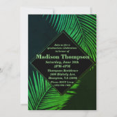 Black & Green Tropical Palm Afstuderen Invitation Kaart (Achterkant)