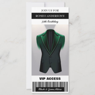 Black Green Tuxedo Verjaardag Ticket Uitnodiging