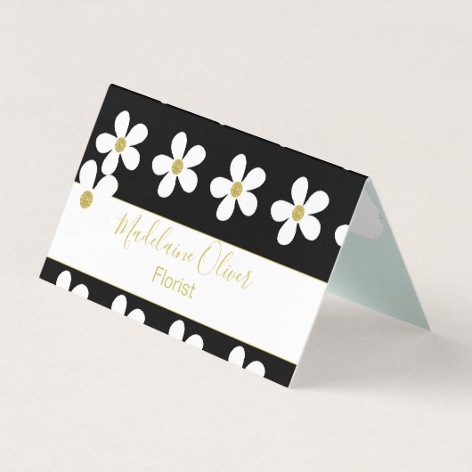 Black Green White Daisy Florist Professional Visitekaartje (Voorkant)