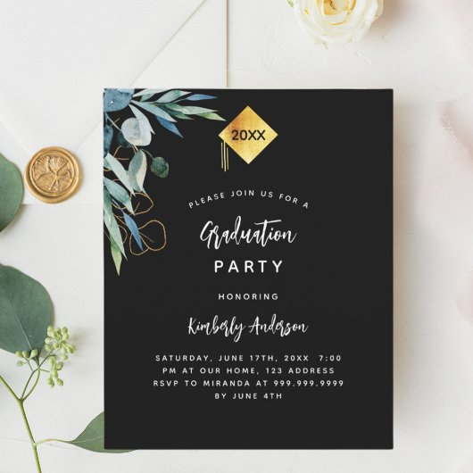 Black greenery afstudeerfeest uitnodiging