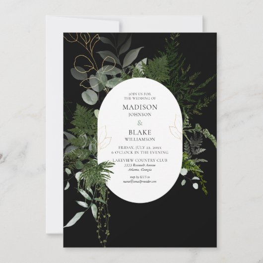 Black Greenery Forest Wedding Kaart (Voorkant)