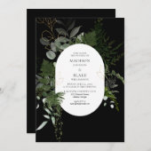 Black Greenery Forest Wedding Kaart (Voorkant / Achterkant)