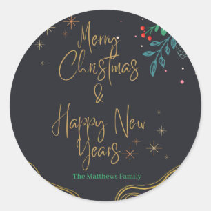 Black Greenery Gold Christams Ronde Sticker