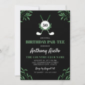 Black Greenery Golf Themed Birthday Par-Tee Kaart (Voorkant)