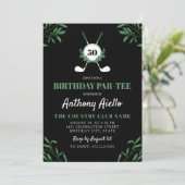 Black Greenery Golf Themed Birthday Par-Tee Kaart (Staand voorkant)