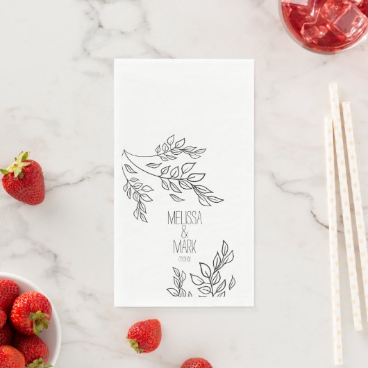 Black Greenery Hand Drawn Name Wedding Servet (Insitu)