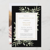 Black Greenery Viering van het Leven Foto Begrafen Kaart (Voorkant / Achterkant)