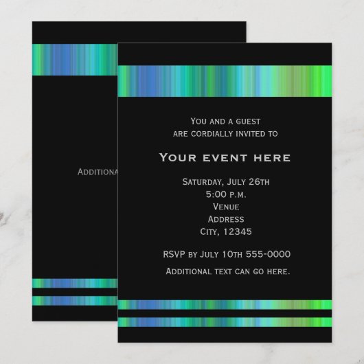 Black Greens Blues Elegant Party Event Uitnodiging (Voorkant / Achterkant)