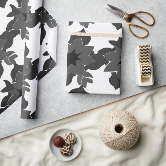 Black Grey Abstract Floral Weddings Verloving Cadeaupapier (Crafts)