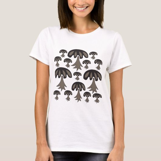 Black Grey Abstract paddenstoel Illustratie T-shirt (Voorkant)