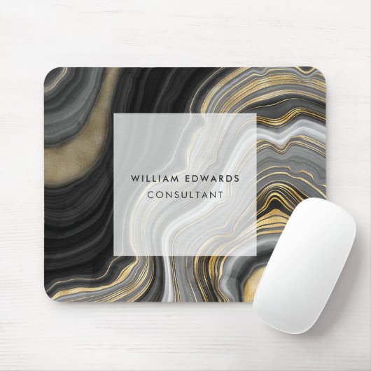 Black Grey and Gold Marble Stone Muismat (Met muis)