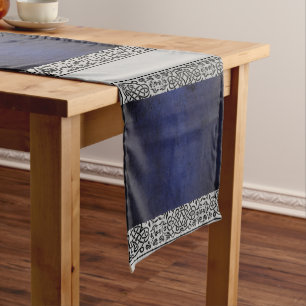 Black, Grey and Metallic Blue Table Runner Lange Tafelloper