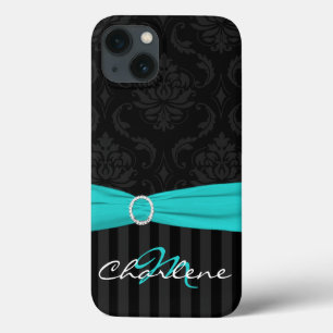 Black Grey Aqua Damask Striped iPad Air Case draag