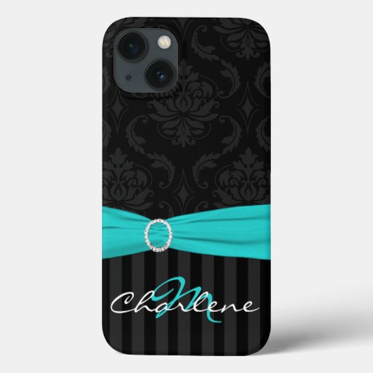Black Grey Aqua Damask Striped iPad Air Case draag (Achterkant)