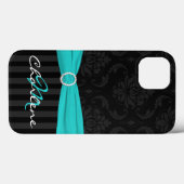 Black Grey Aqua Damask Striped iPad Air Case draag (Achterkant (horizontaal))
