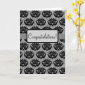 Black Grey Art Nouveau Damask Gefeliciteerd Kaart (Gele Bloem)