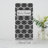 Black Grey Art Nouveau Damask Happy Birthday Kaart (Staand voorkant)