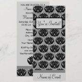 Black Grey Art Nouveau Damask Happy Birthday Kaart (Voorkant / Achterkant)