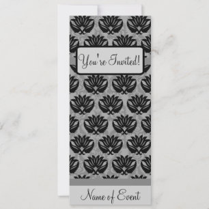 Black Grey Art Nouveau Damask Happy Birthday Kaart