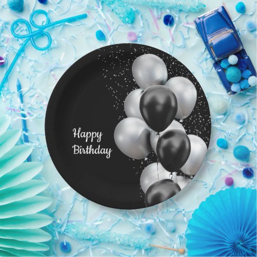 Black Grey Balloon Chic Papieren Bordje (Feest)