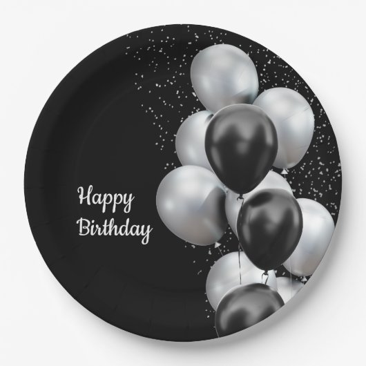 Black Grey Balloon Chic Papieren Bordje (Voorkant)