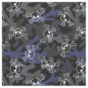 Black Grey Blue Camo Pattern Skulls Stof