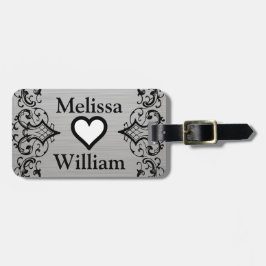 Black Grey Bride Groom Names Floral Wedding Bagagelabel