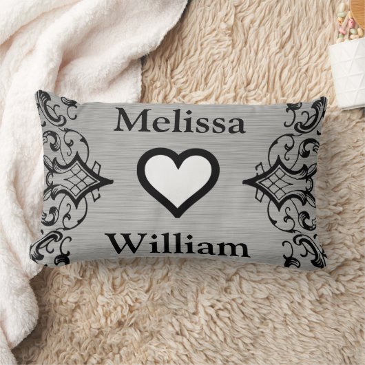 Black Grey Bride Groom Names Floral Wedding Kussen (Deken)