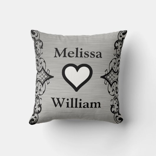 Black Grey Bride Groom Names Floral Wedding Kussen (Achterkant)