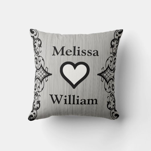 Black Grey Bride Groom Names Floral Wedding Kussen (Achterkant)