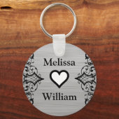 Black Grey Bride Groom Names Floral Wedding Sleutelhanger (Voorkant)