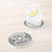 Black Grey Bride Groom Names Floral Wedding Zandsteen Onderzetter (Zijkant)