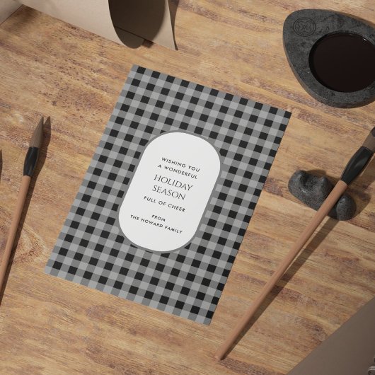 Black Grey Buffalo Plaid Typografie Vakantie Kaart