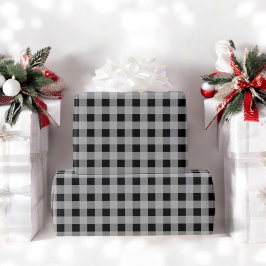 Black Grey Buffalo Plaid Vakantie Kerstmis Cadeaupapier