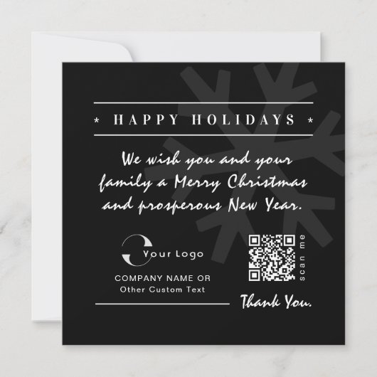 Black Grey Business Logo QR-kerstminima Feestdagenkaart (Voorkant)