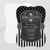 Black Grey Chalkboard Stripes Baby shower Invite Kaart (Voorkant / Achterkant)