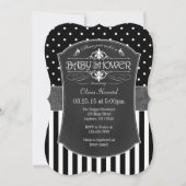 Black Grey Chalkboard Stripes Baby shower Invite Kaart (Voorkant)