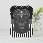 Black Grey Chalkboard Stripes Baby shower Invite Kaart (Staand voorkant)