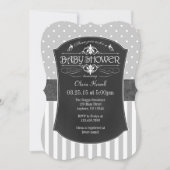 Black Grey Chalkboard Stripes Baby shower Invite Kaart (Voorkant)