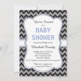 Black & Grey Chevron, Blue Baby shower Invitation Kaart